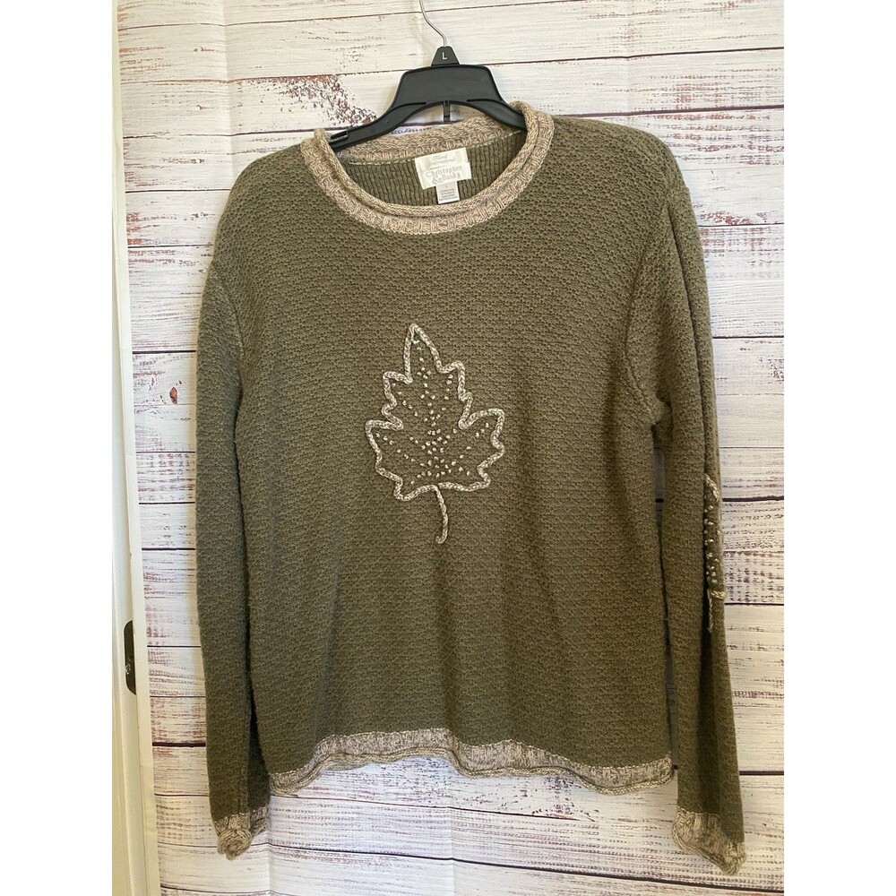 christopher and banks size Large vintage fall hand embroidered sweater y2k